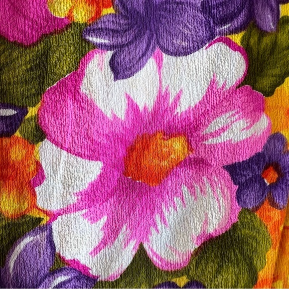 VTG Hawaiian Togs Barkcloth Tiki Mini Dress Bright Colorful Hibiscus Plumeria XS - Picture 9 of 16